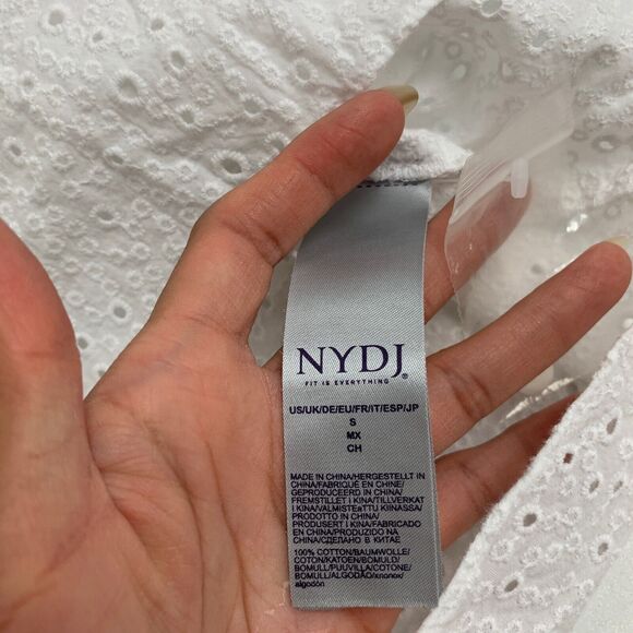 NYDJ Blouse Womens S Small White Fit Is Everything Eyelet Tab Sleeve Shirttail - Picture 10 of 13